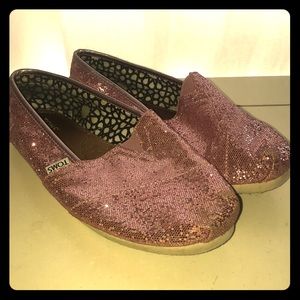 Toms sparkly pink slip on shoes. Size 9.5